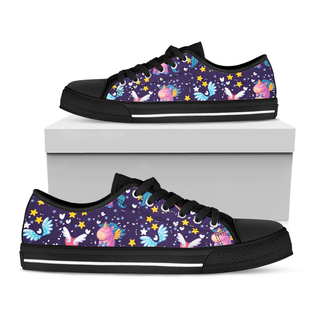 Cute Night Star Unicorn Pattern Print Black Low Top Sneakers