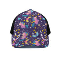Cute Night Star Unicorn Pattern Print Black Mesh Trucker Hat