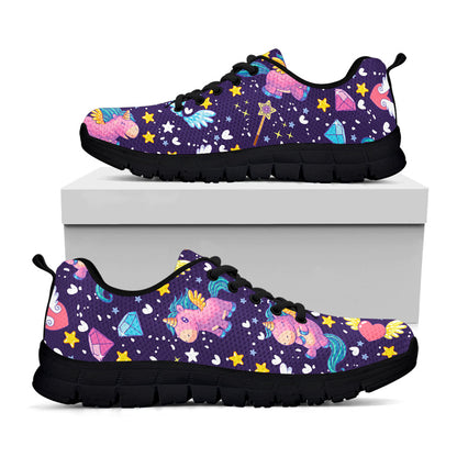 Cute Night Star Unicorn Pattern Print Black Running Shoes