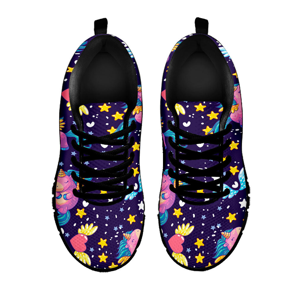Cute Night Star Unicorn Pattern Print Black Running Shoes