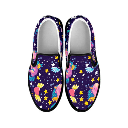 Cute Night Star Unicorn Pattern Print Black Slip On Sneakers