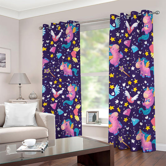 Cute Night Star Unicorn Pattern Print Blackout Grommet Curtains