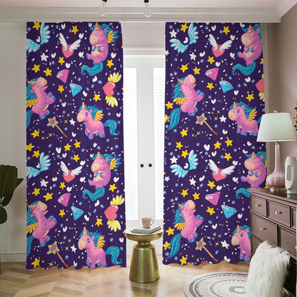 Cute Night Star Unicorn Pattern Print Blackout Pencil Pleat Curtains