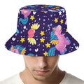 Cute Night Star Unicorn Pattern Print Bucket Hat