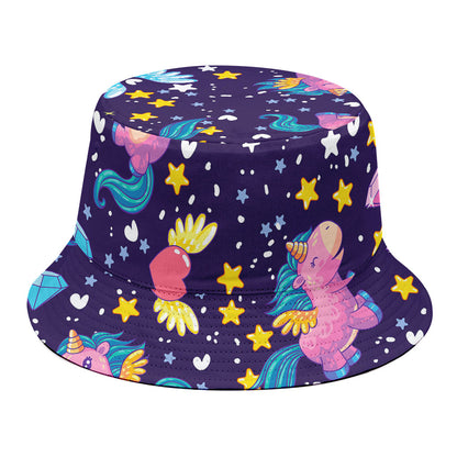 Cute Night Star Unicorn Pattern Print Bucket Hat