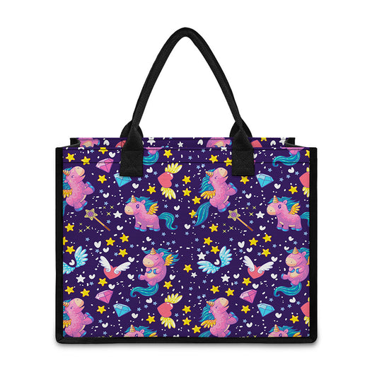 Cute Night Star Unicorn Pattern Print Canvas Tote Bag