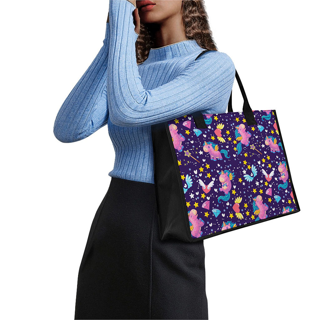 Cute Night Star Unicorn Pattern Print Canvas Tote Bag