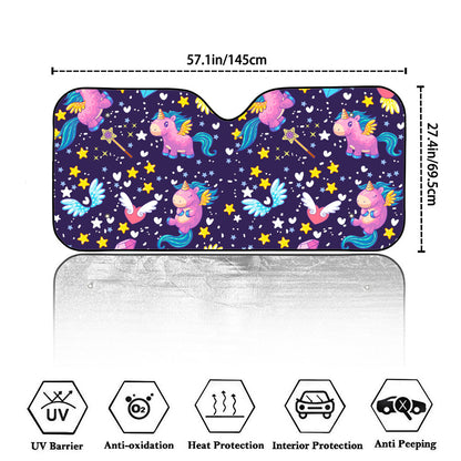 Cute Night Star Unicorn Pattern Print Car Windshield Sun Shade