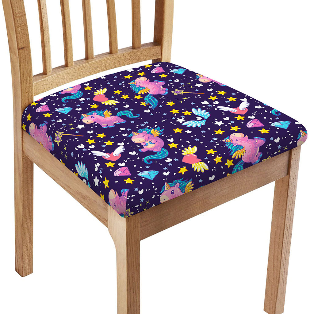 Cute Night Star Unicorn Pattern Print Chair Cushion Cover