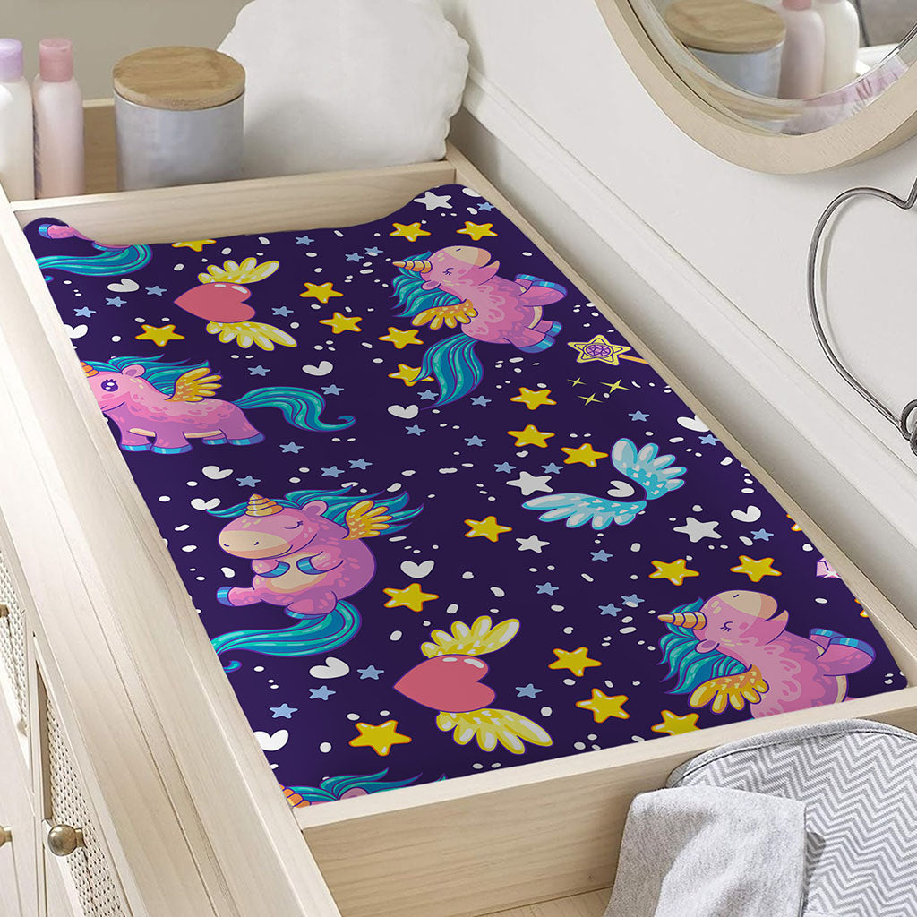Cute Night Star Unicorn Pattern Print Changing Pad Cover