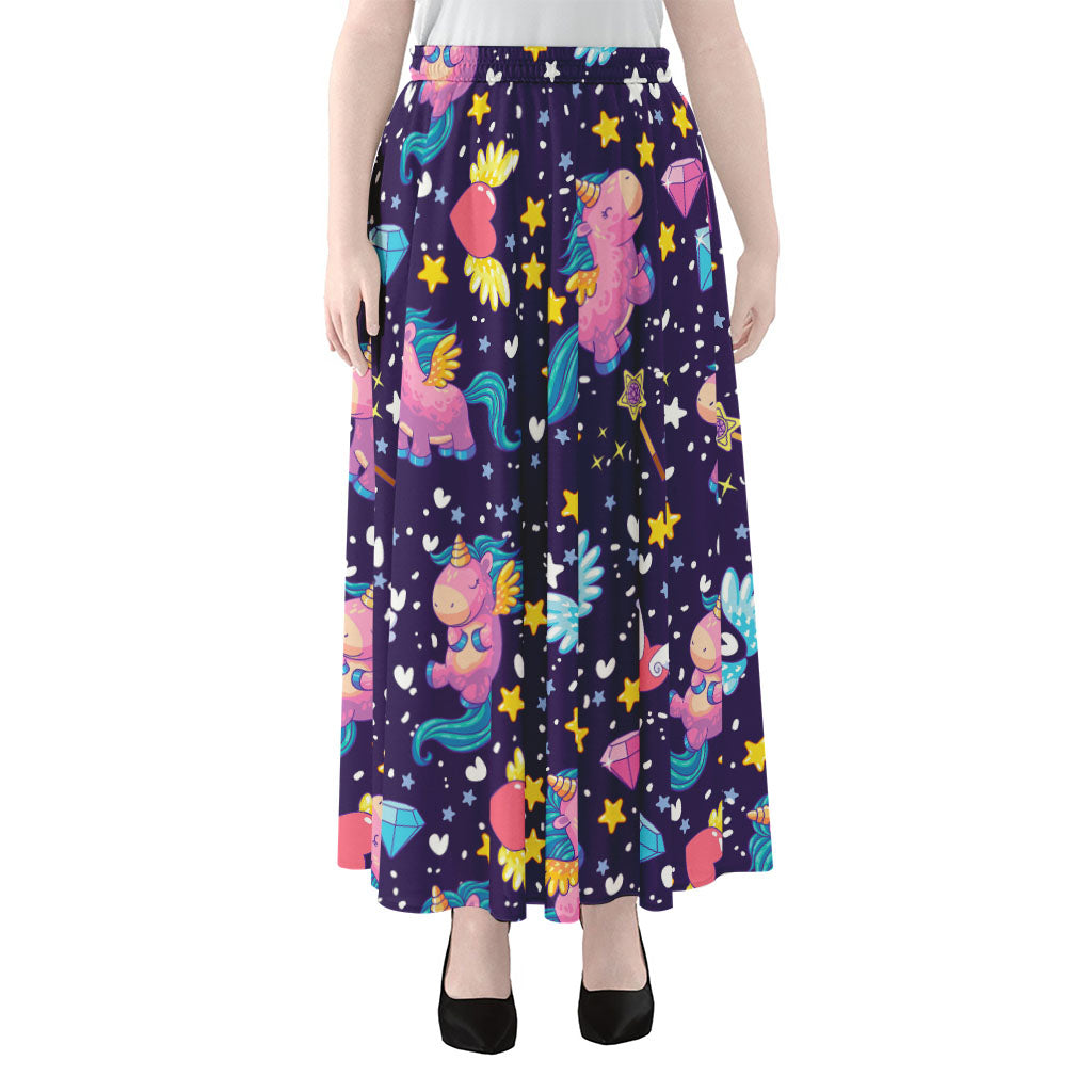 Cute Night Star Unicorn Pattern Print Chiffon Maxi Skirt