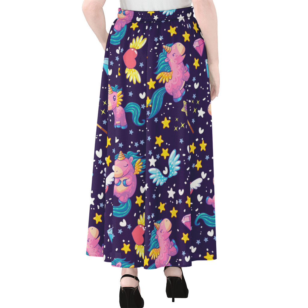 Cute Night Star Unicorn Pattern Print Chiffon Maxi Skirt
