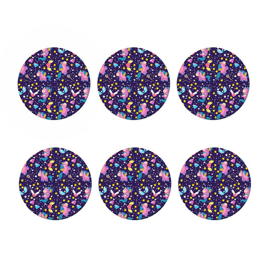 Cute Night Star Unicorn Pattern Print Coaster Set