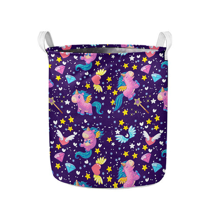 Cute Night Star Unicorn Pattern Print Collapsible Laundry Basket