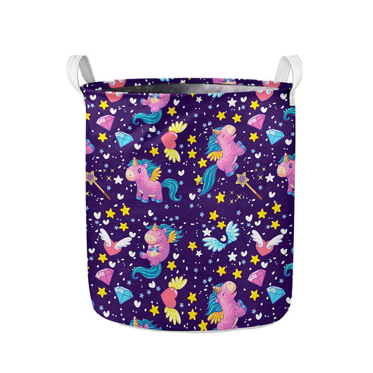 Cute Night Star Unicorn Pattern Print Collapsible Laundry Basket
