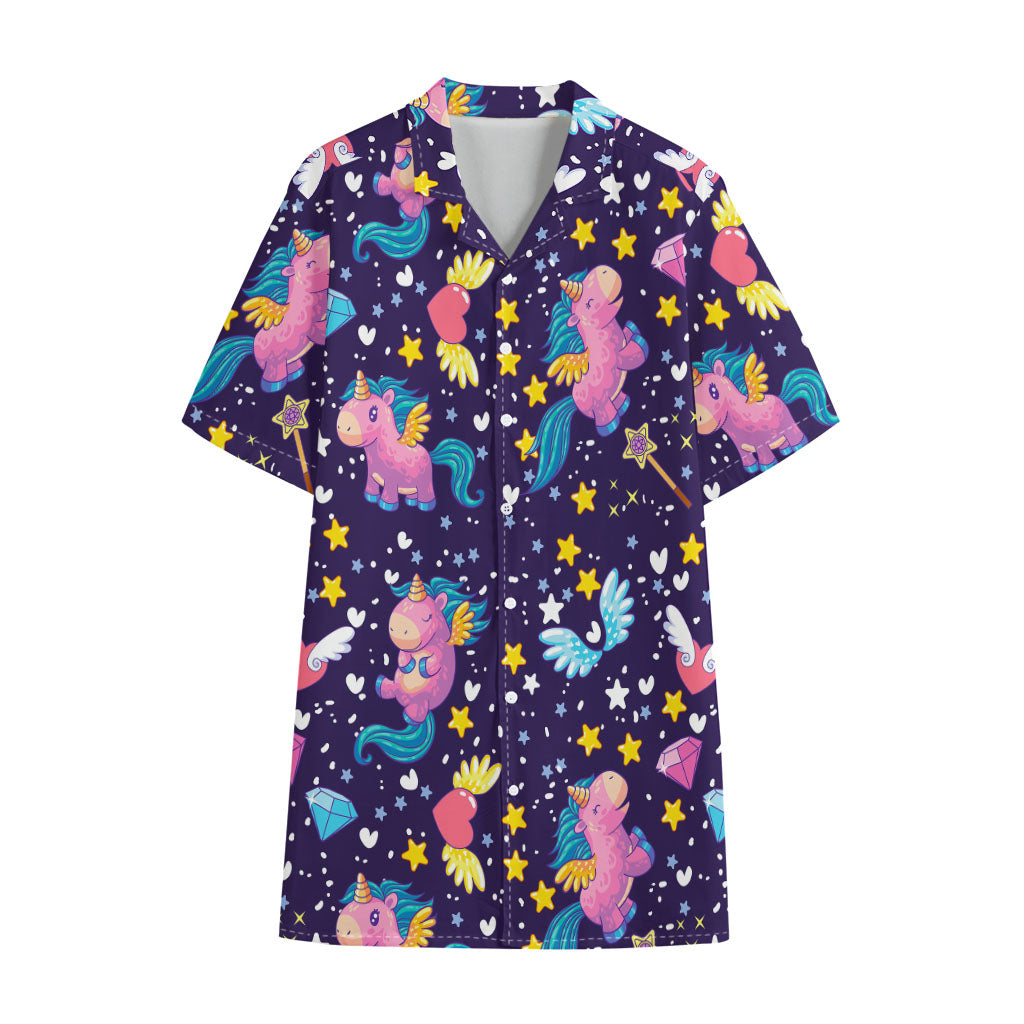 Cute Night Star Unicorn Pattern Print Cotton Hawaiian Shirt