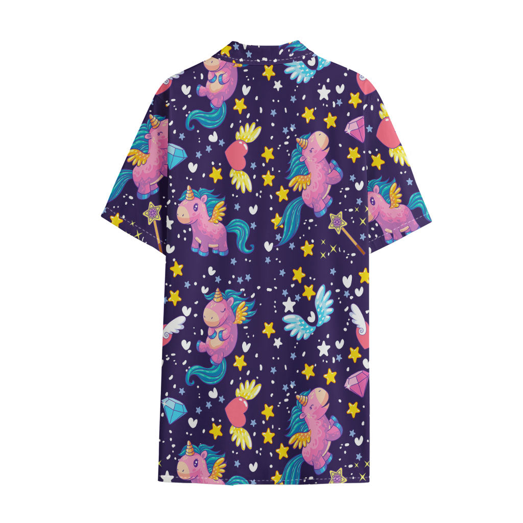 Cute Night Star Unicorn Pattern Print Cotton Hawaiian Shirt