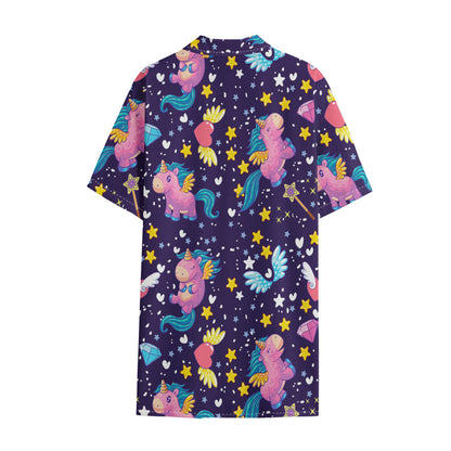 Cute Night Star Unicorn Pattern Print Cotton Hawaiian Shirt