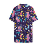 Cute Night Star Unicorn Pattern Print Cotton Hawaiian Shirt