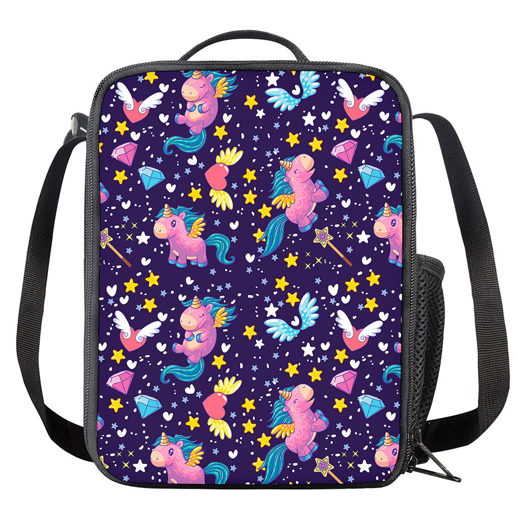 Cute Night Star Unicorn Pattern Print Crossbody Lunch Bag
