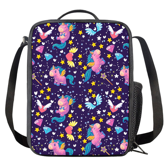 Cute Night Star Unicorn Pattern Print Crossbody Lunch Bag