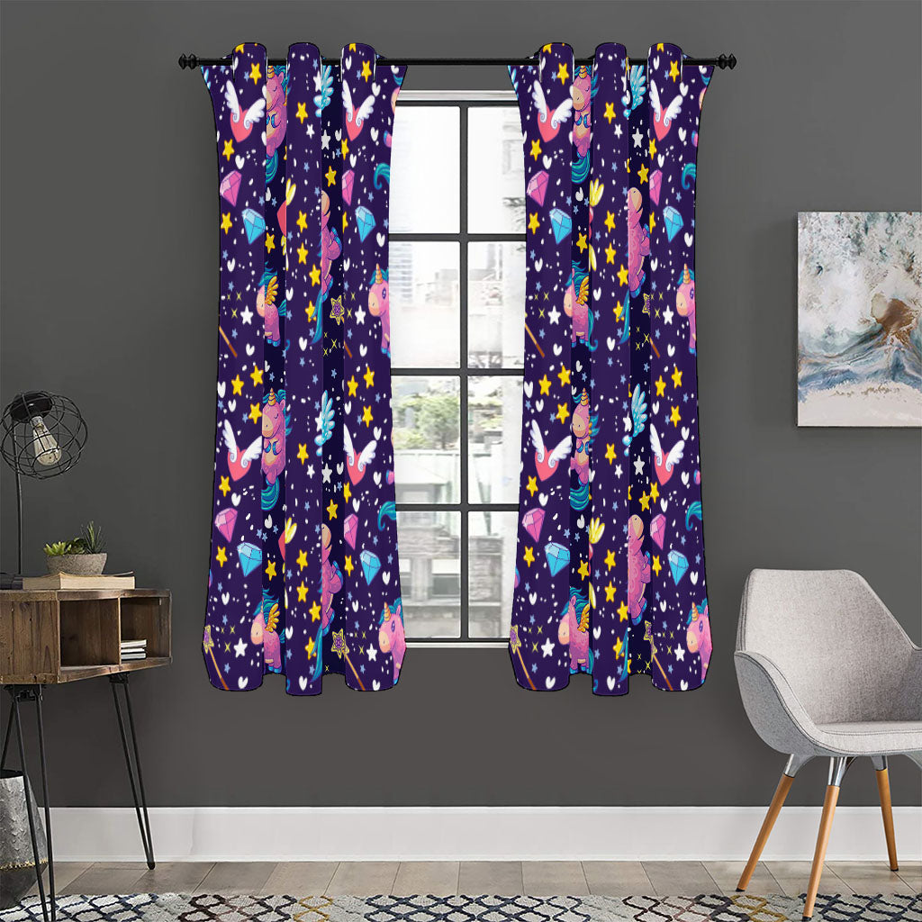 Cute Night Star Unicorn Pattern Print Curtain