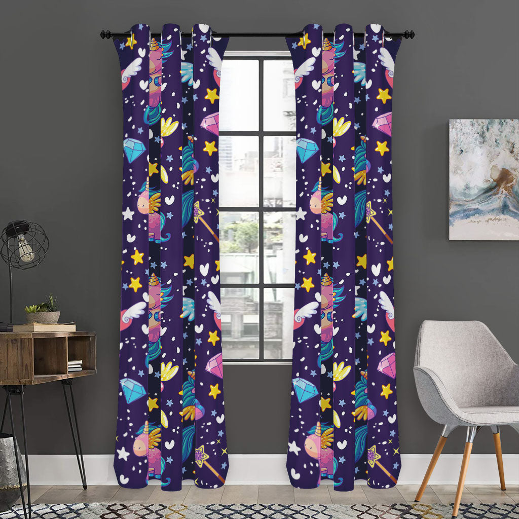 Cute Night Star Unicorn Pattern Print Curtain