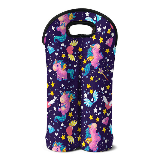 Cute Night Star Unicorn Pattern Print Double Neoprene Wine Tote