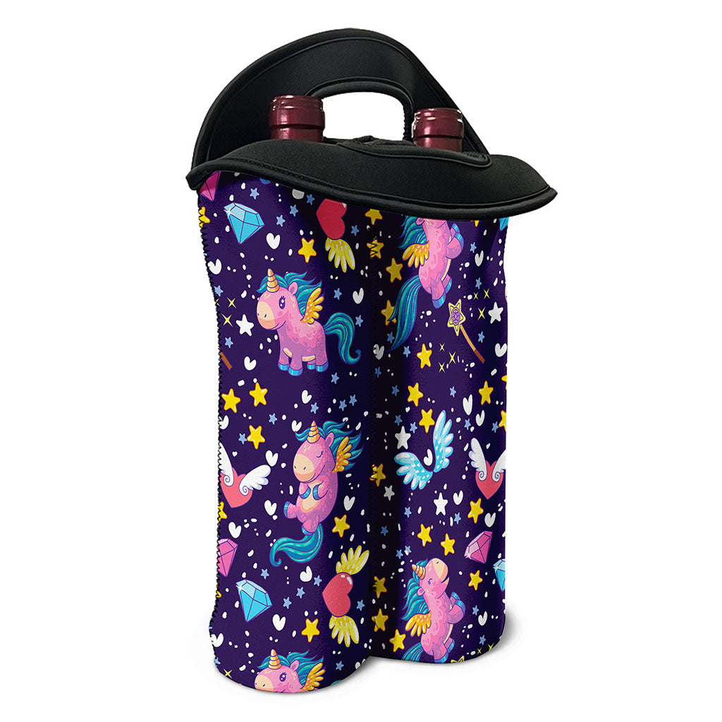 Cute Night Star Unicorn Pattern Print Double Neoprene Wine Tote