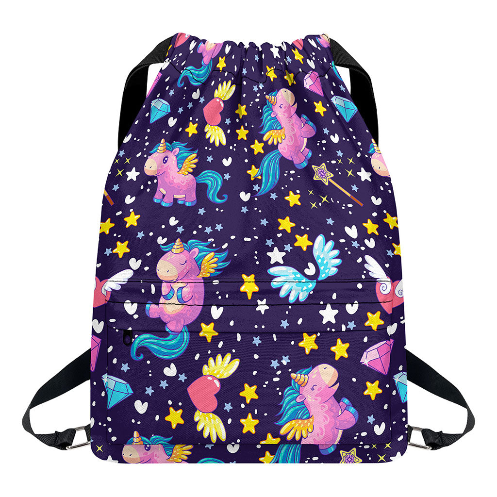 Cute Night Star Unicorn Pattern Print Drawstring Backpack