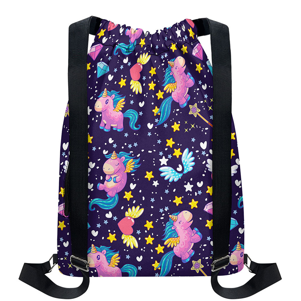 Cute Night Star Unicorn Pattern Print Drawstring Backpack