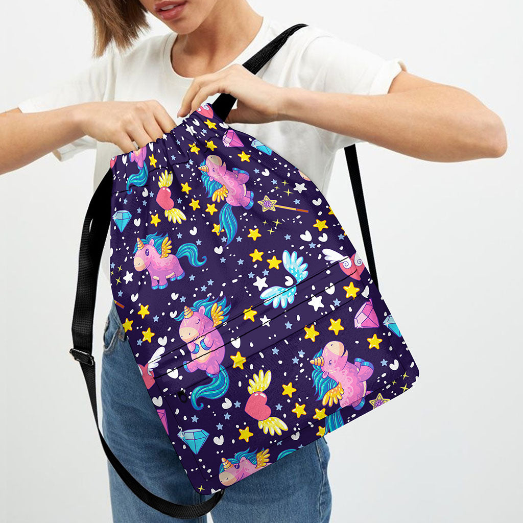 Cute Night Star Unicorn Pattern Print Drawstring Backpack