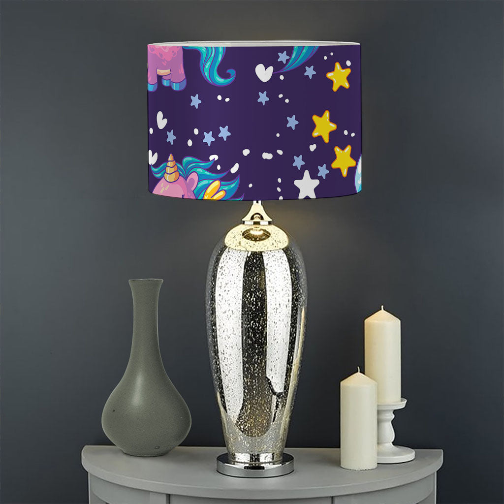 Cute Night Star Unicorn Pattern Print Drum Lamp Shade