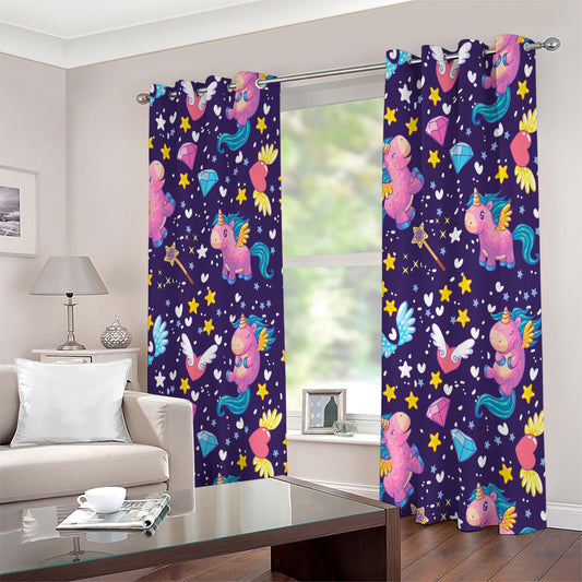 Cute Night Star Unicorn Pattern Print Extra Wide Grommet Curtains