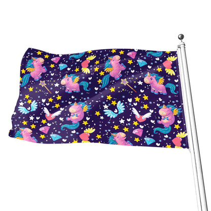 Cute Night Star Unicorn Pattern Print Flag