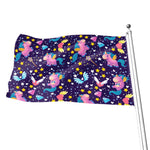 Cute Night Star Unicorn Pattern Print Flag