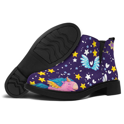Cute Night Star Unicorn Pattern Print Flat Ankle Boots