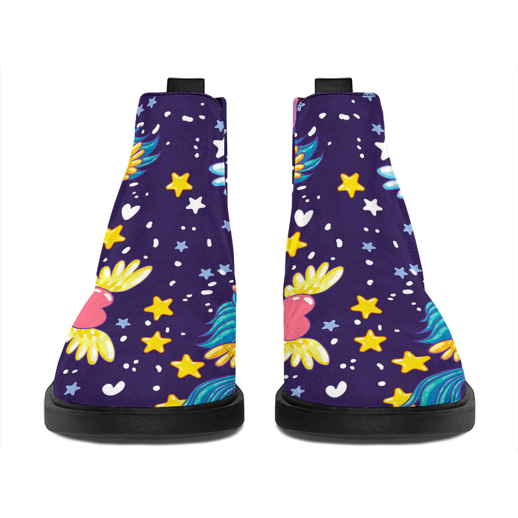 Cute Night Star Unicorn Pattern Print Flat Ankle Boots