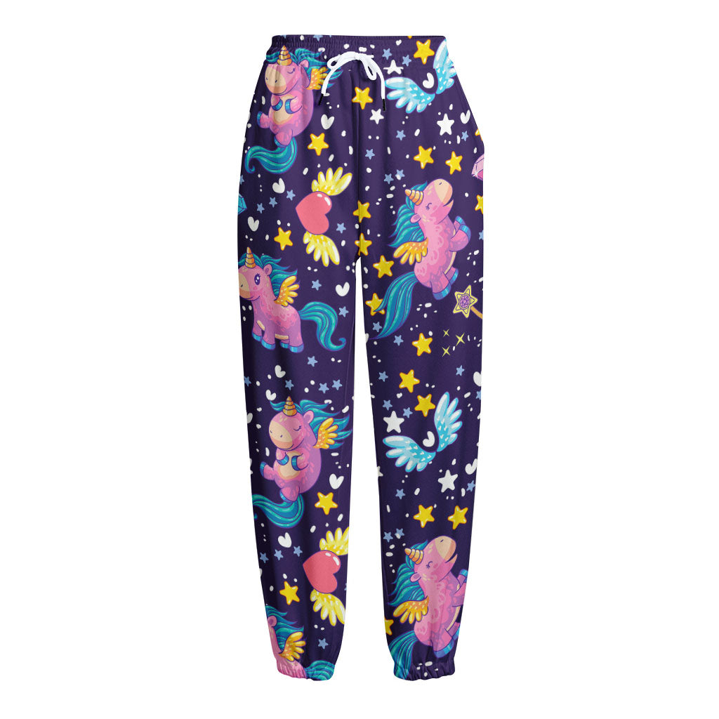 Cute Night Star Unicorn Pattern Print Fleece Lined Knit Pants