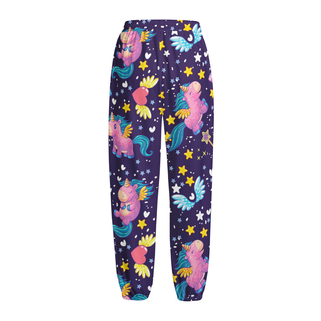 Cute Night Star Unicorn Pattern Print Fleece Lined Knit Pants