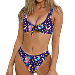 Cute Night Star Unicorn Pattern Print Front Bow Tie Bikini