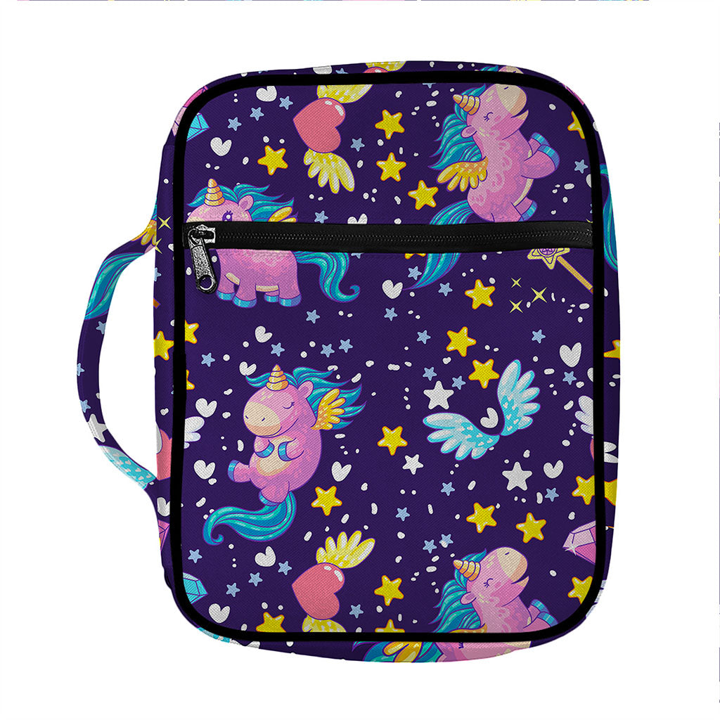 Cute Night Star Unicorn Pattern Print Front Pocket Bible Bag
