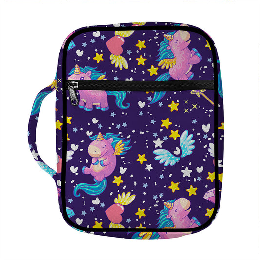 Cute Night Star Unicorn Pattern Print Front Pocket Bible Bag