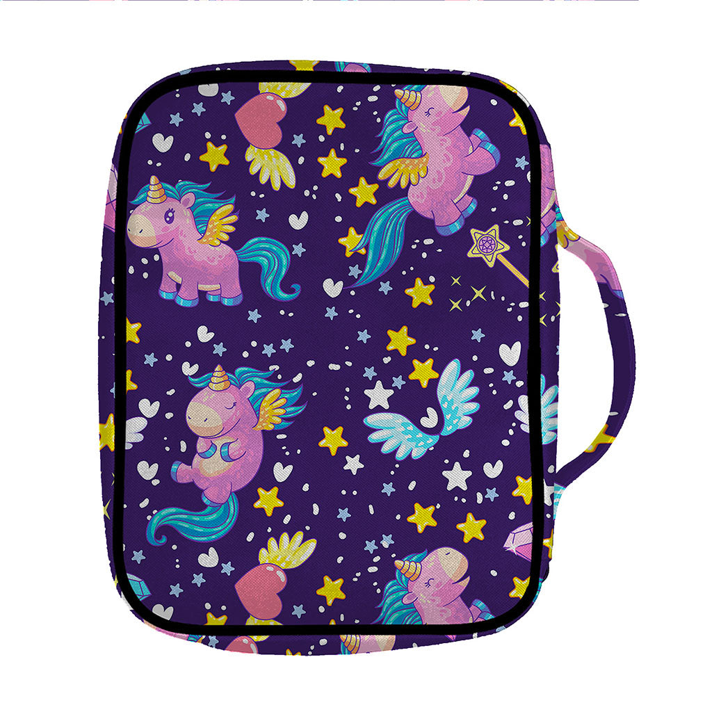 Cute Night Star Unicorn Pattern Print Front Pocket Bible Bag