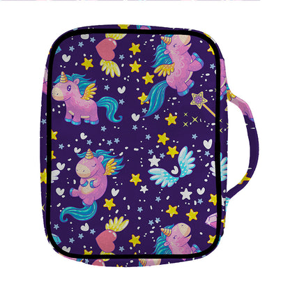 Cute Night Star Unicorn Pattern Print Front Pocket Bible Bag