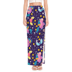 Cute Night Star Unicorn Pattern Print High Slit Maxi Skirt