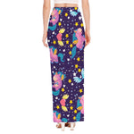 Cute Night Star Unicorn Pattern Print High Slit Maxi Skirt