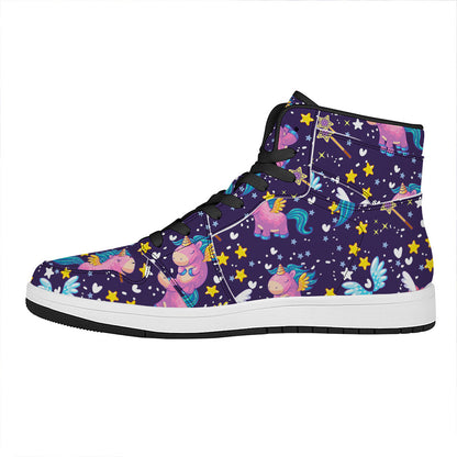 Cute Night Star Unicorn Pattern Print High Top Leather Sneakers