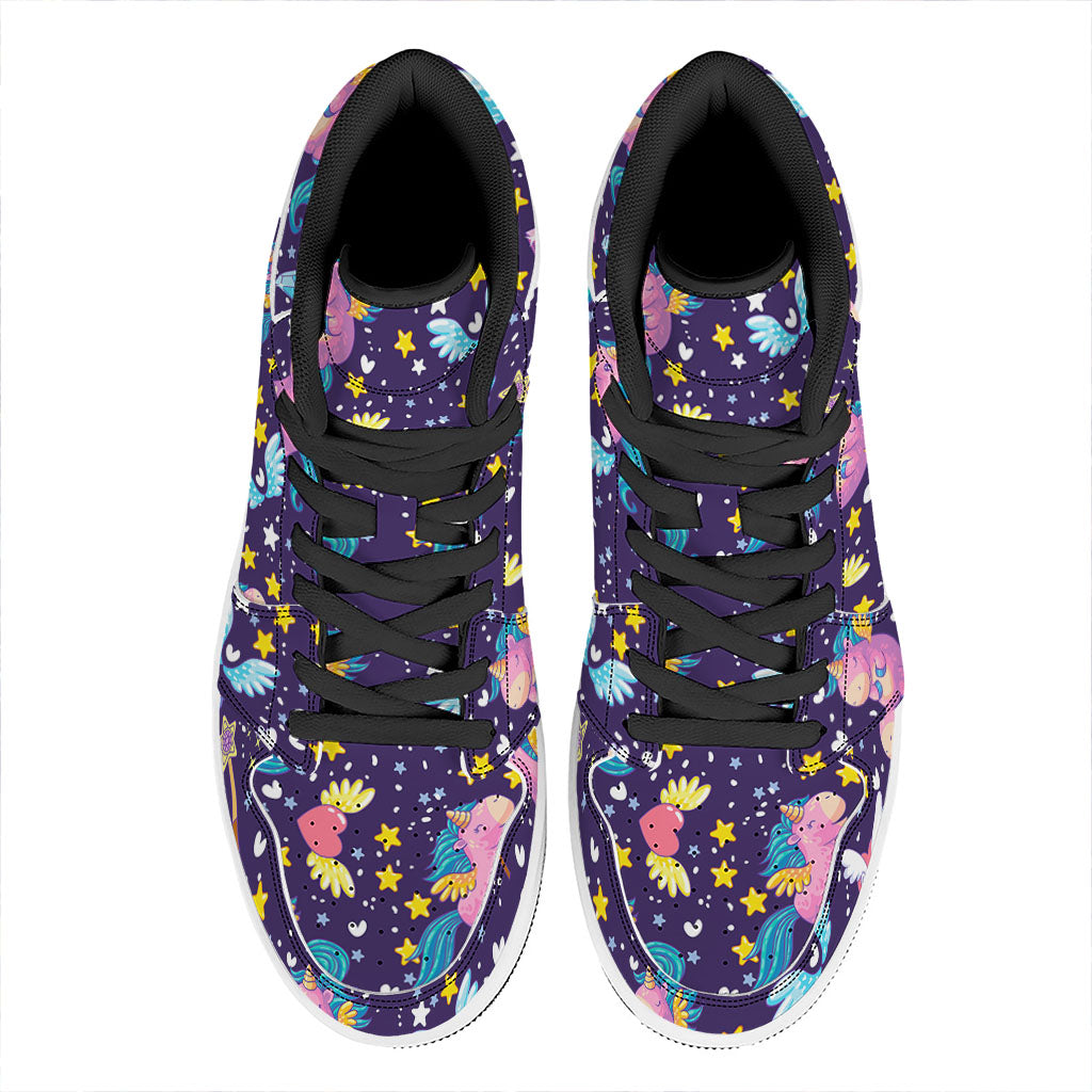 Cute Night Star Unicorn Pattern Print High Top Leather Sneakers