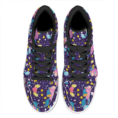 Cute Night Star Unicorn Pattern Print High Top Leather Sneakers